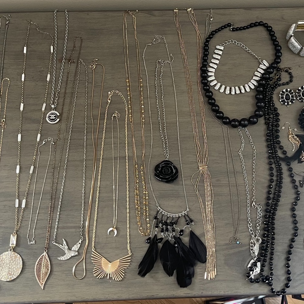 massive 79 piece jewelry lot bracelet ring necklace butterfly heart silver gold